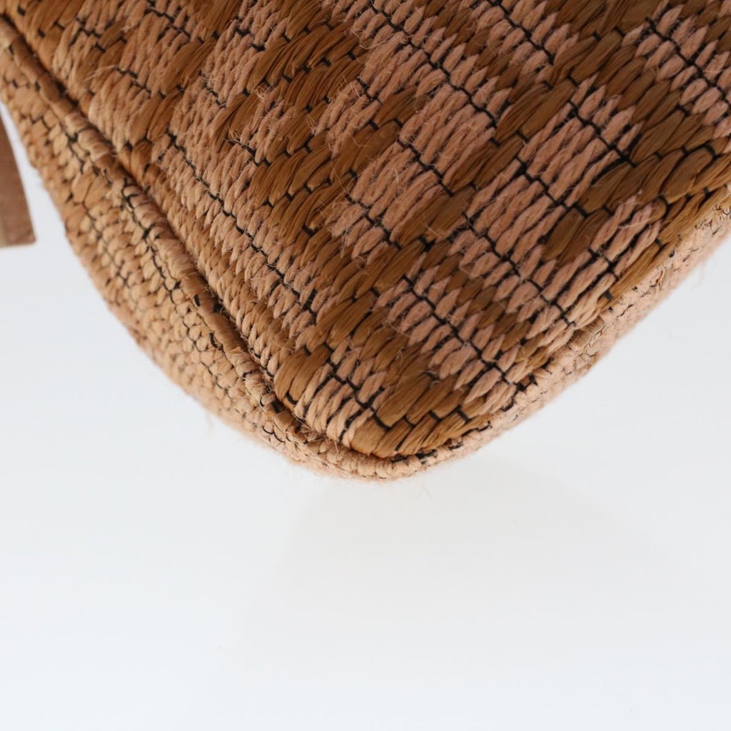 FENDI Mamma Baguette Shoulder Bag Straw Beige Pink 47062