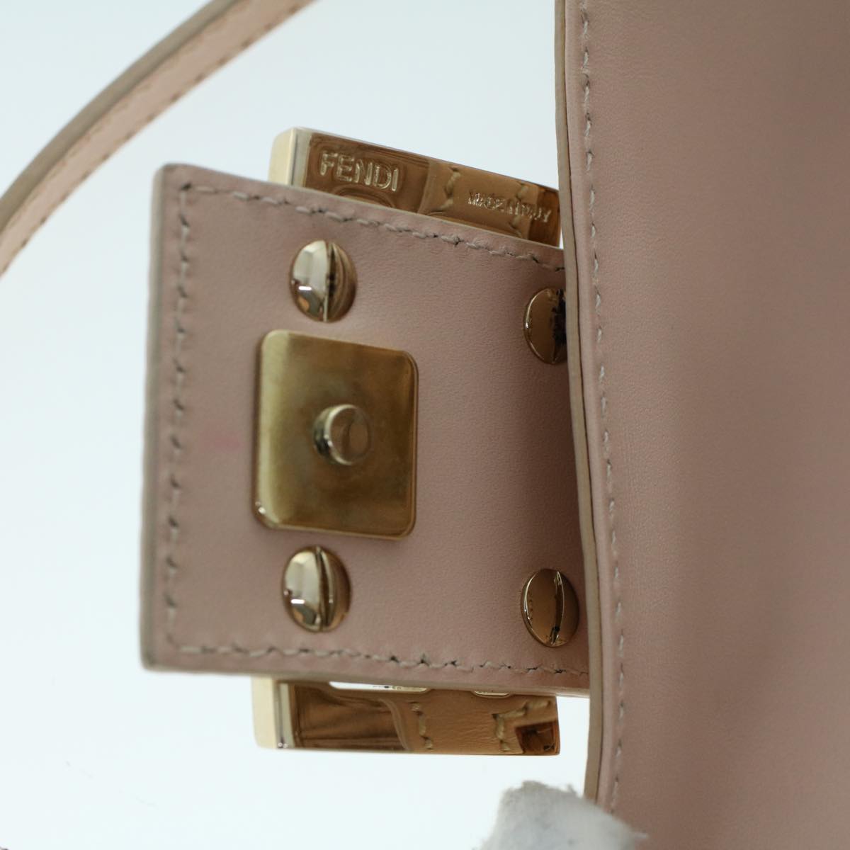 FENDI Mamma Baguette Shoulder Bag Straw Beige Pink 47062