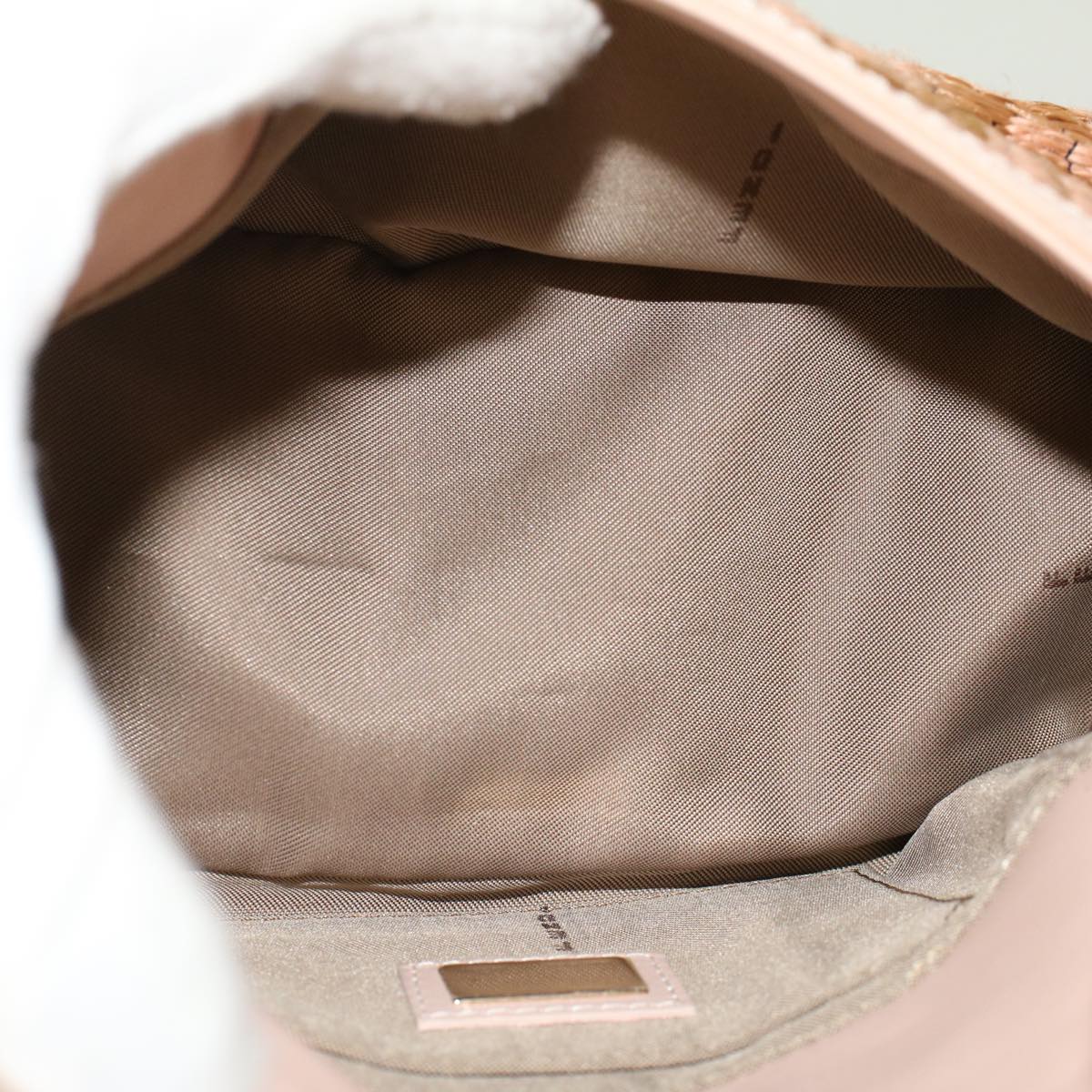 FENDI Mamma Baguette Shoulder Bag Straw Beige Pink 47062