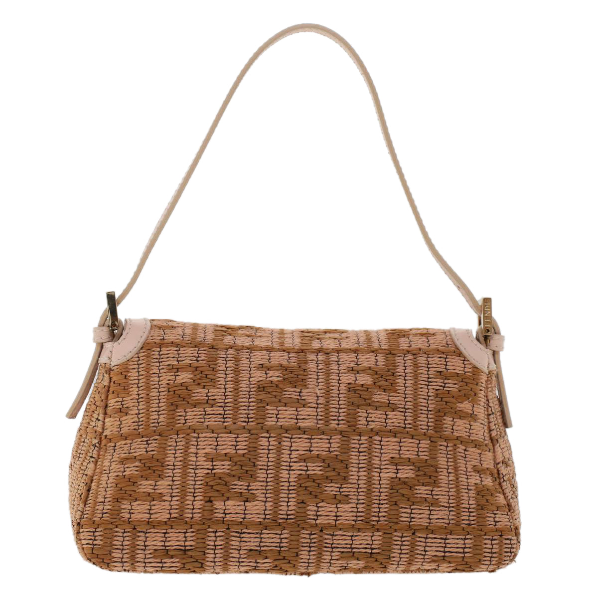 FENDI Mamma Baguette Shoulder Bag Straw Beige Pink 47062