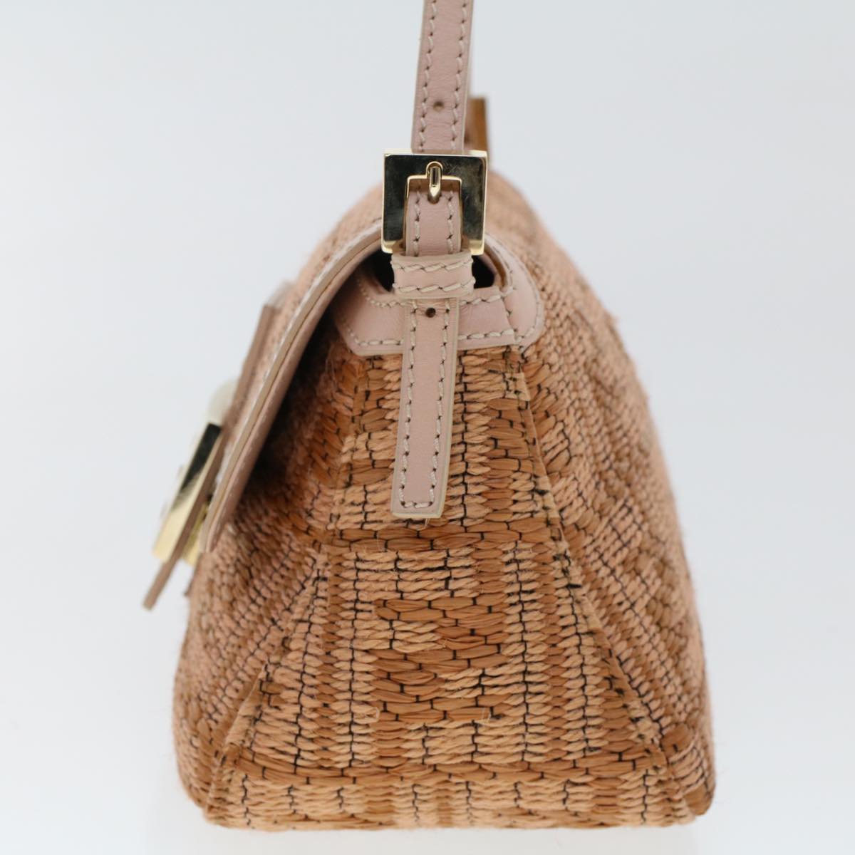 FENDI Mamma Baguette Shoulder Bag Straw Beige Pink 47062