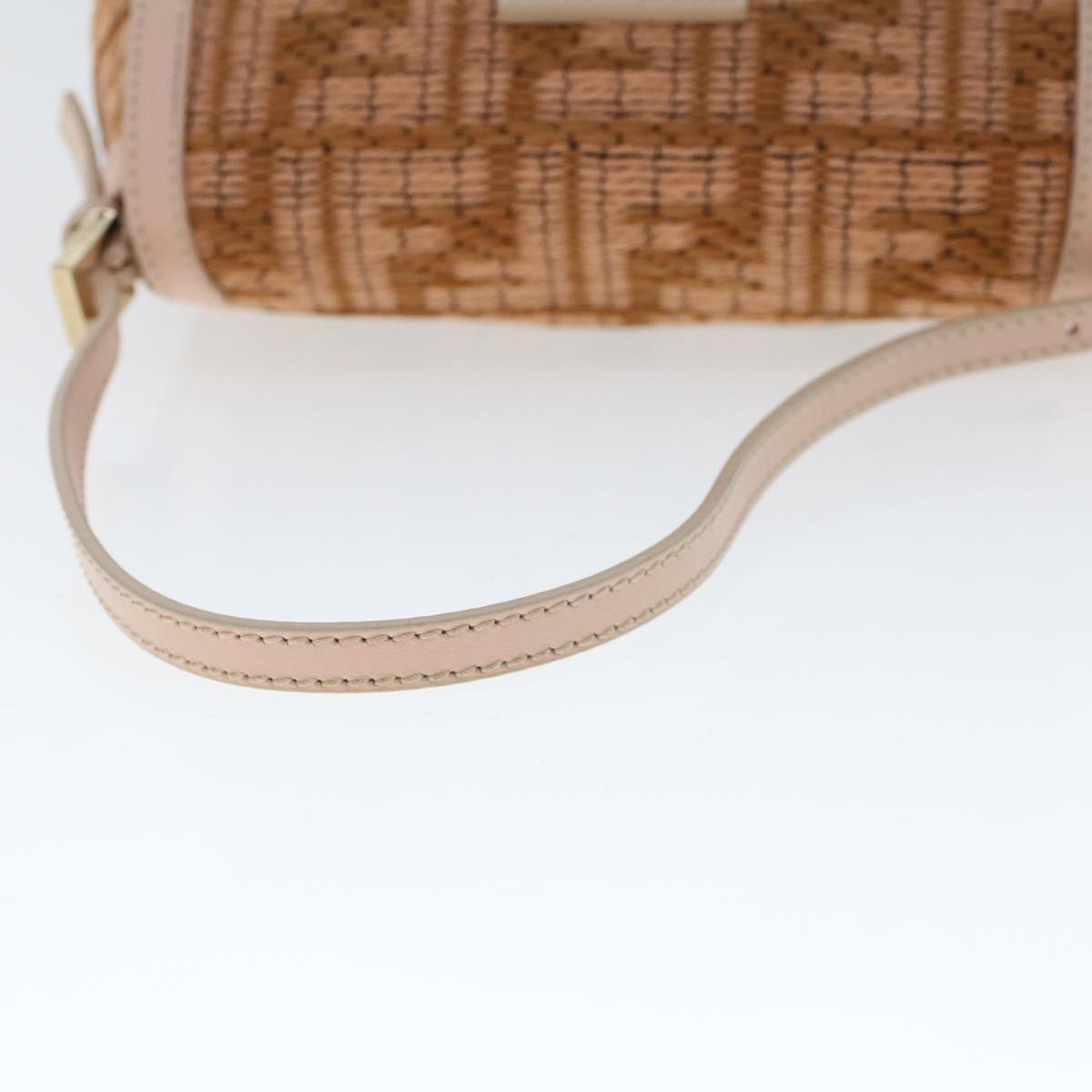 FENDI Mamma Baguette Shoulder Bag Straw Beige Pink 47062