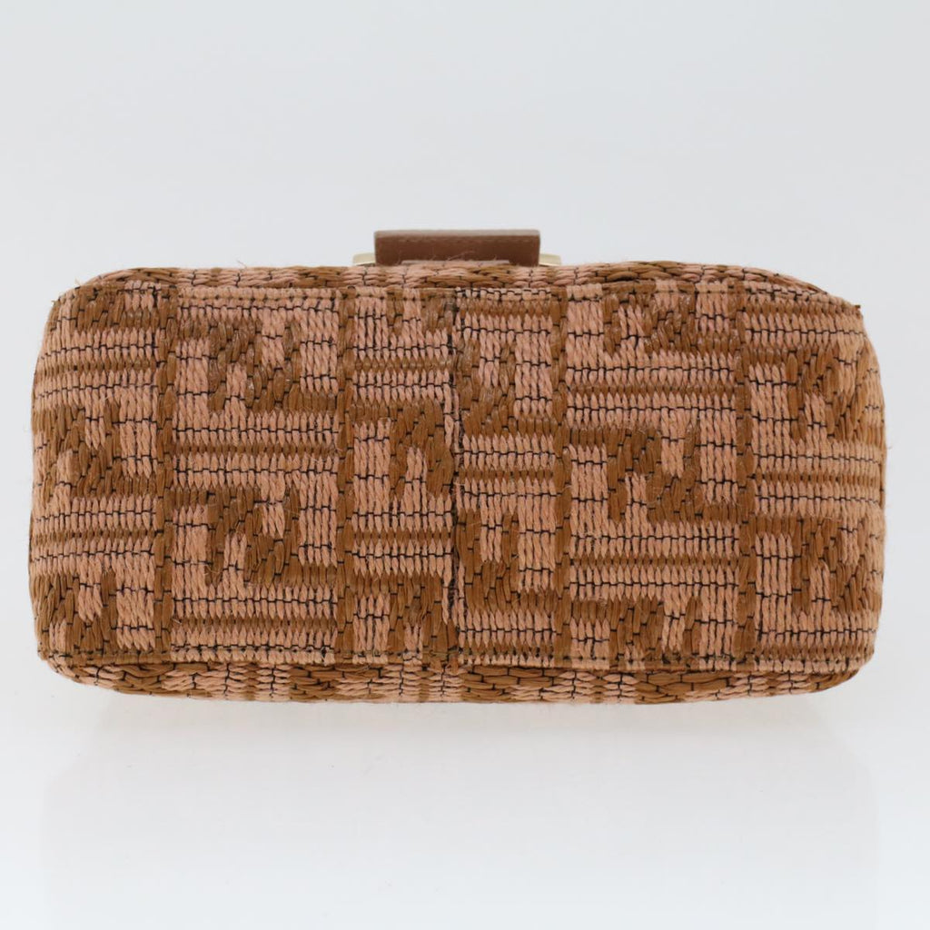 FENDI Mamma Baguette Shoulder Bag Straw Beige Pink 47062