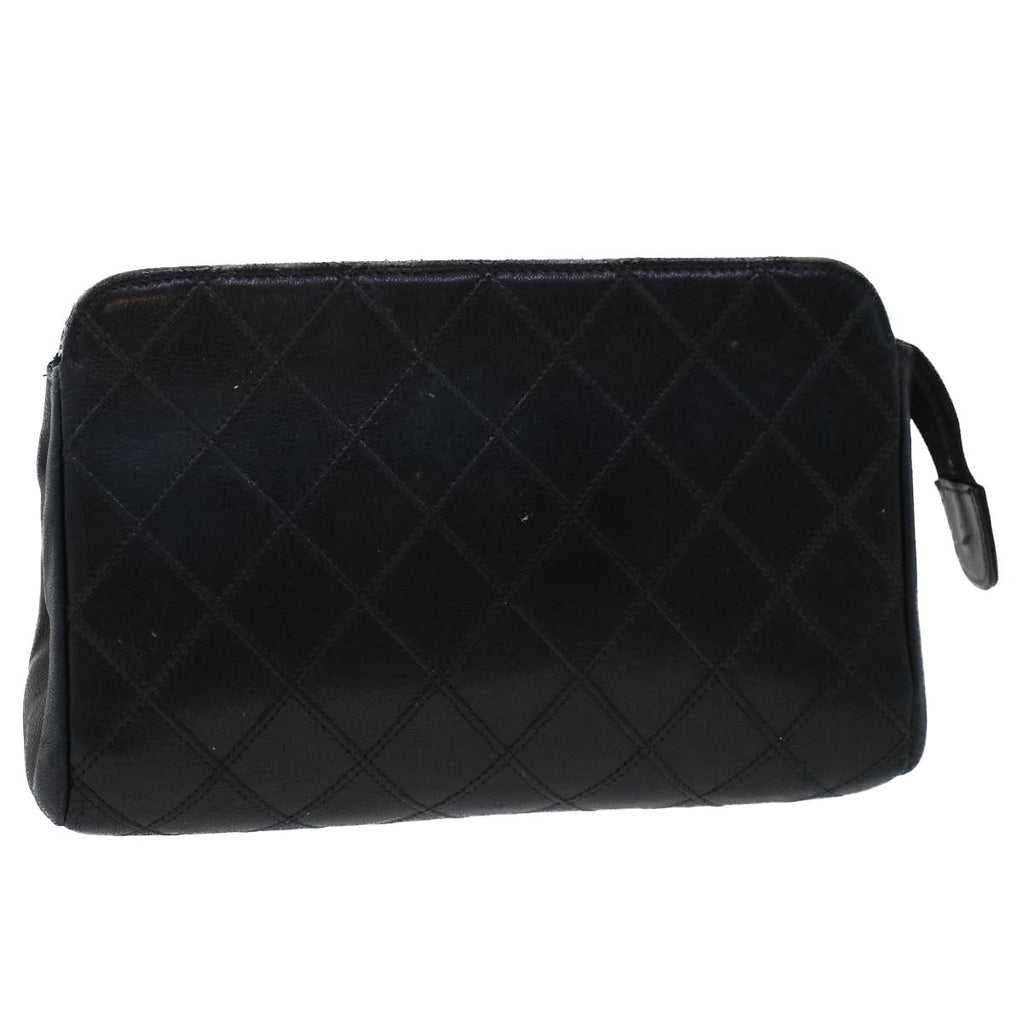 CHANEL Pouch Lamb Skin Black CC 47074