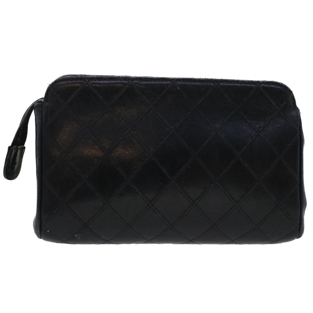 CHANEL Pouch Lamb Skin Black CC 47074