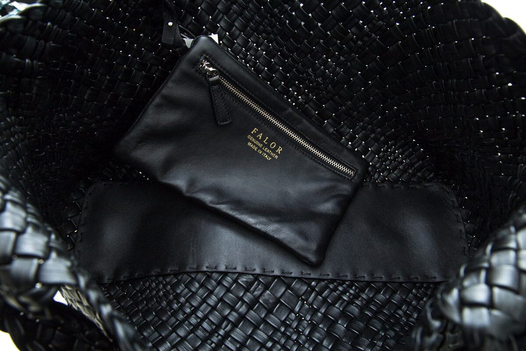 Baemi Black Leather "Falor" Gugliola Woven Tote Handbag