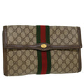 GUCCI GG Canvas Web Sherry Line Clutch Bag Beige Red 89•01•007 47106