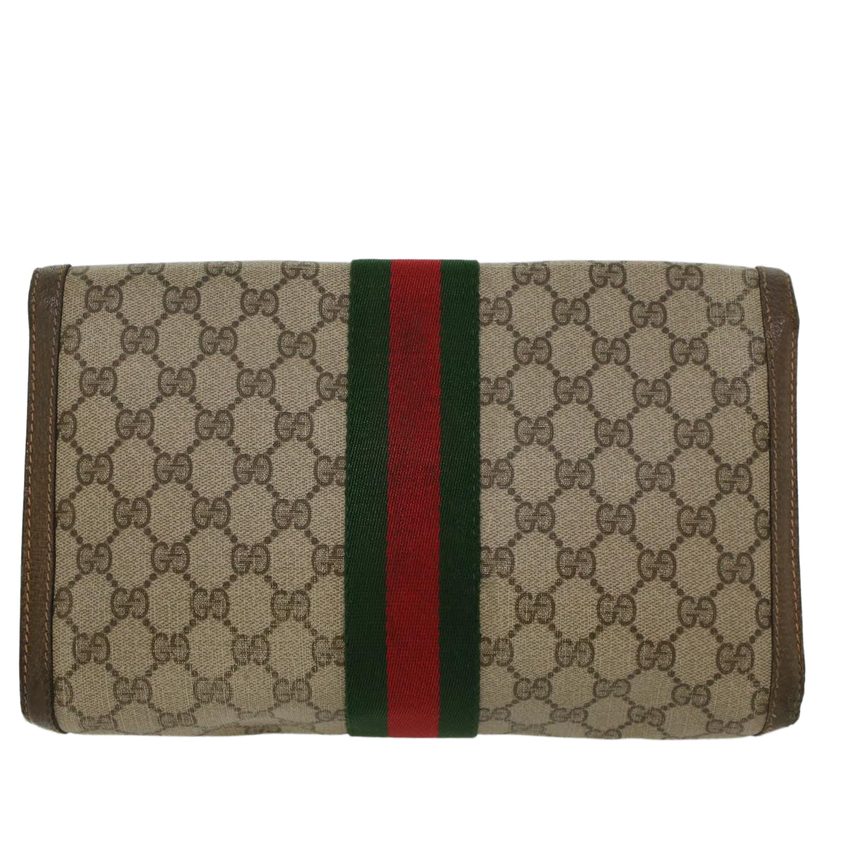 GUCCI GG Canvas Web Sherry Line Clutch Bag Beige Red 89•01•007 47106