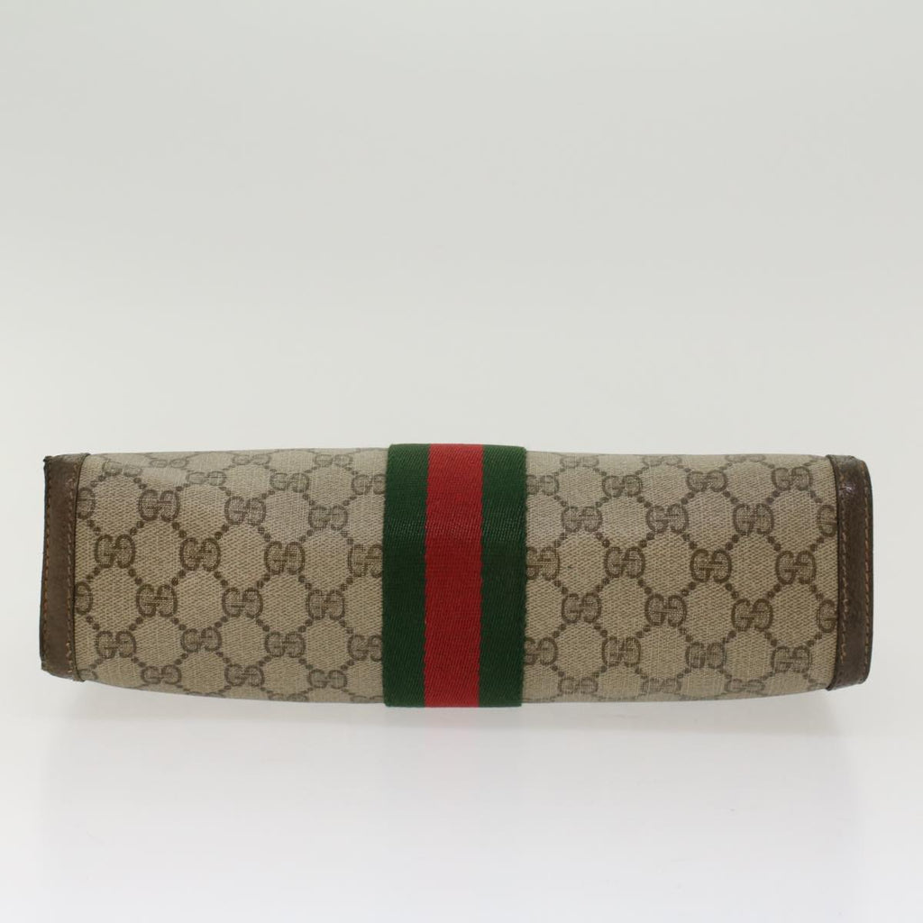 GUCCI GG Canvas Web Sherry Line Clutch Bag Beige Red 89•01•007 47106