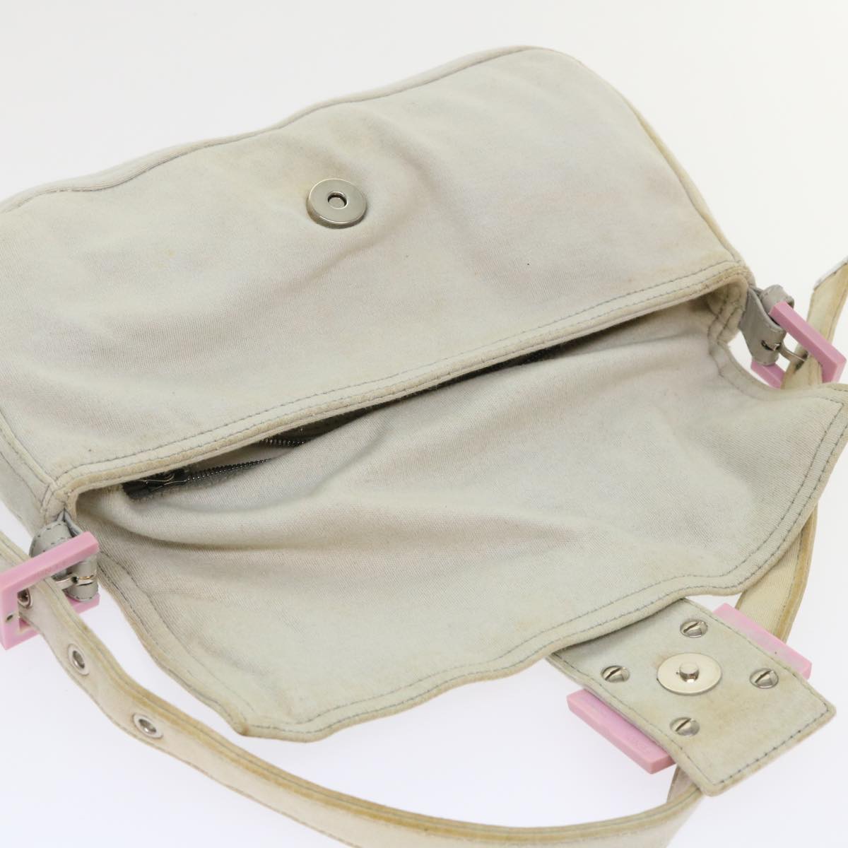 FENDI Mamma Baguette Shoulder Bag Cotton White 47107