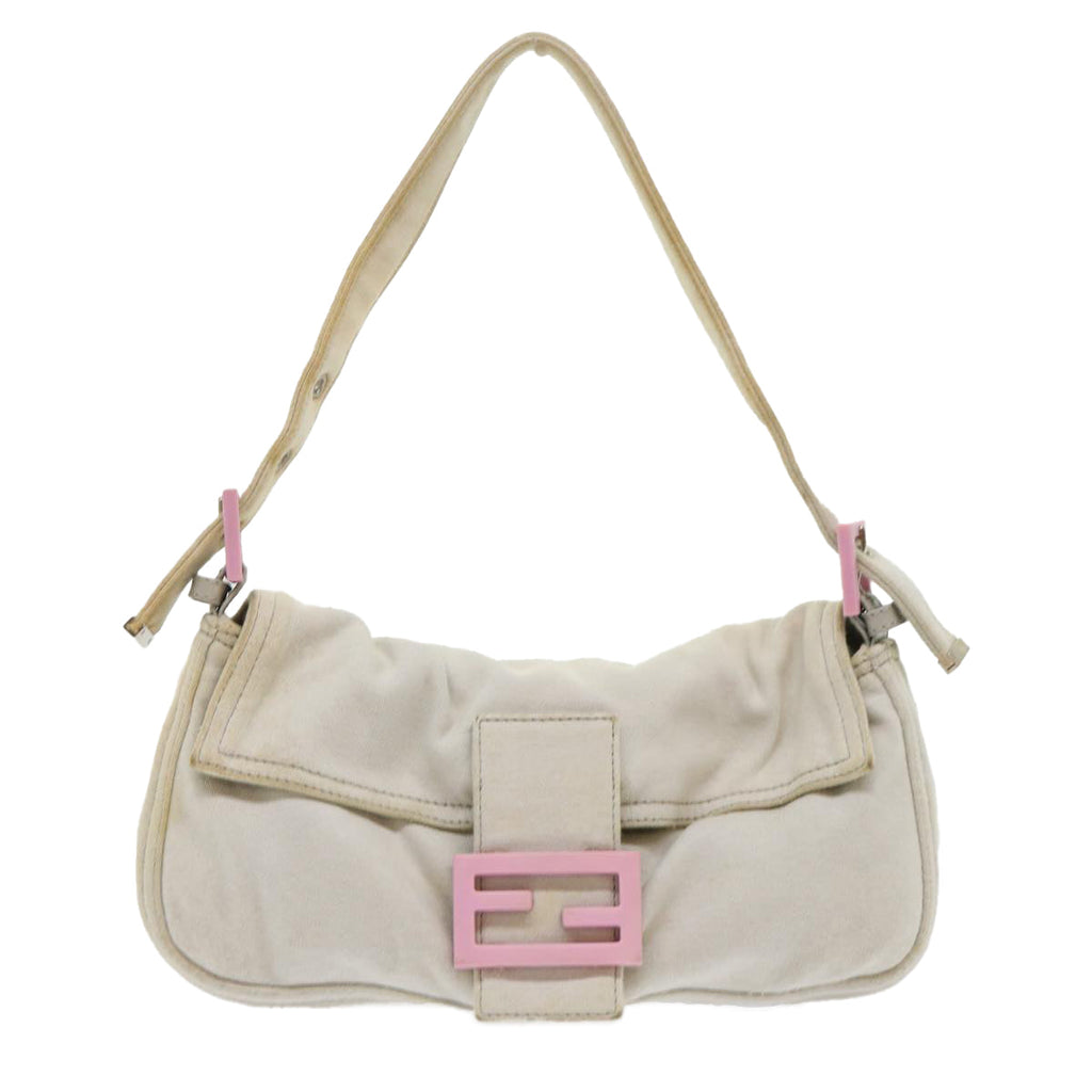 FENDI Mamma Baguette Shoulder Bag Cotton White 47107
