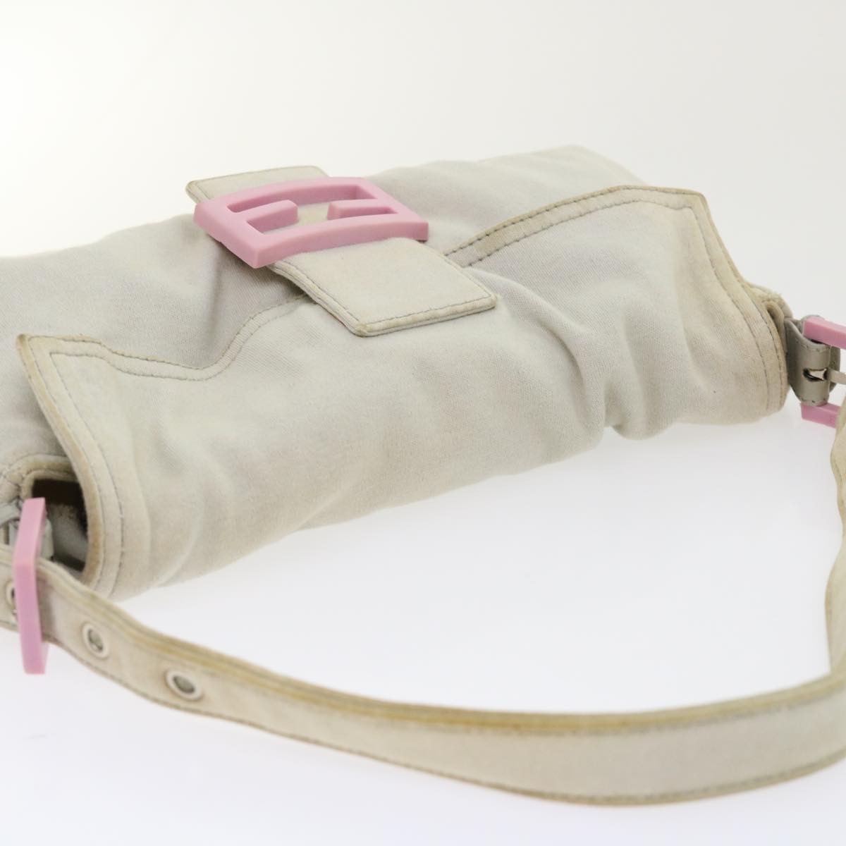 FENDI Mamma Baguette Shoulder Bag Cotton White 47107