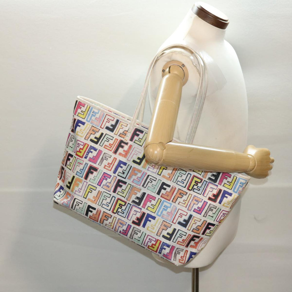 FENDI Zucca Canvas Tote Bag PVC Leather White Multicolor 47109