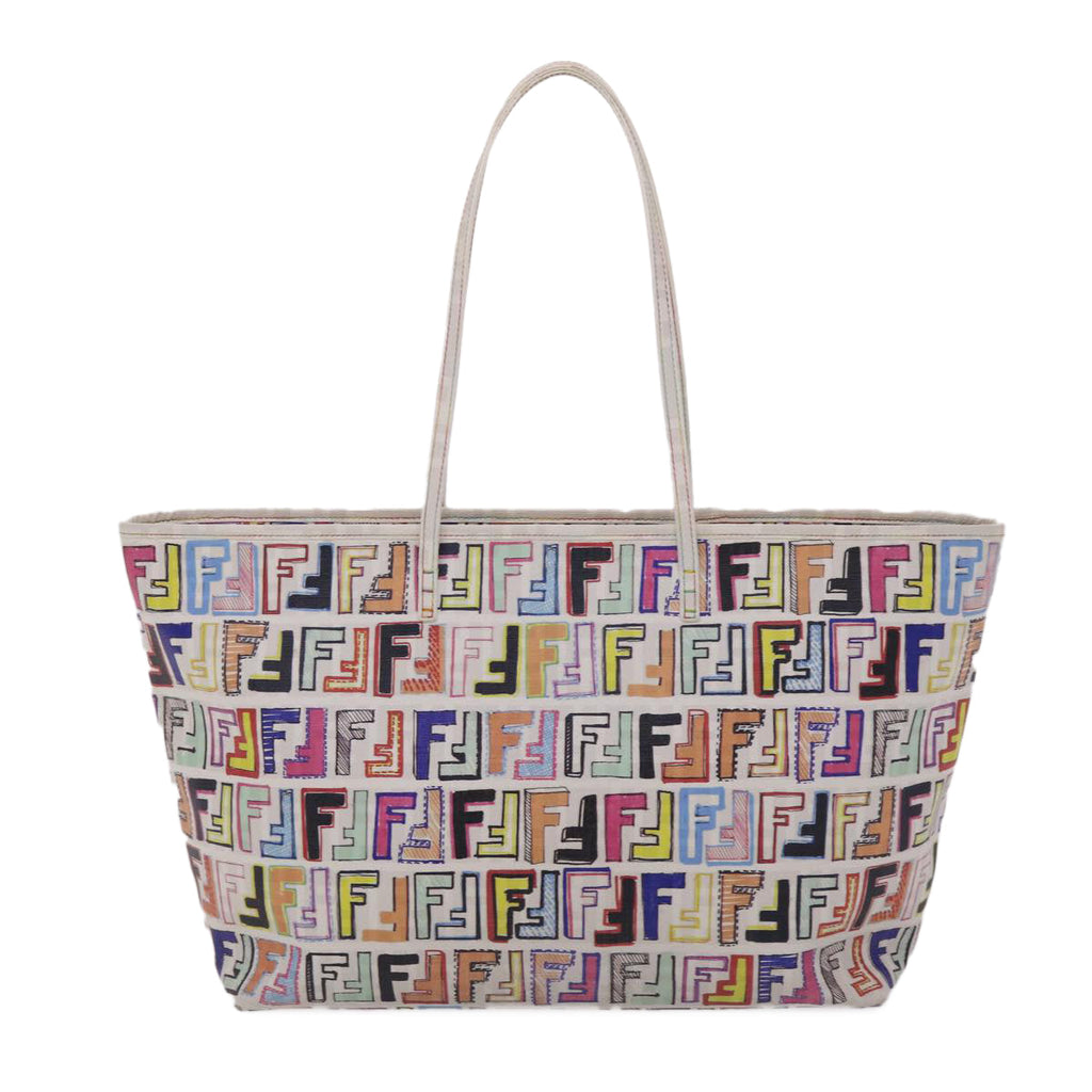 FENDI Zucca Canvas Tote Bag PVC Leather White Multicolor 47109