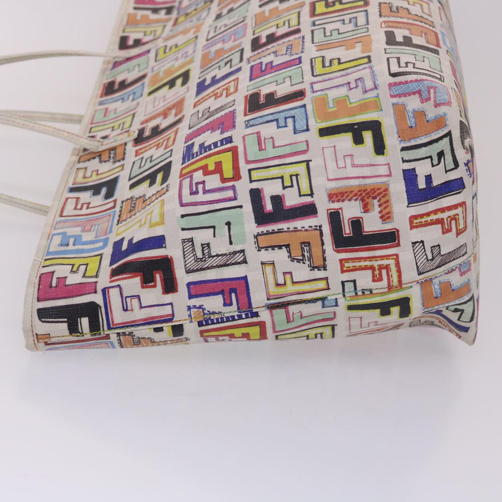 FENDI Zucca Canvas Tote Bag PVC Leather White Multicolor 47109