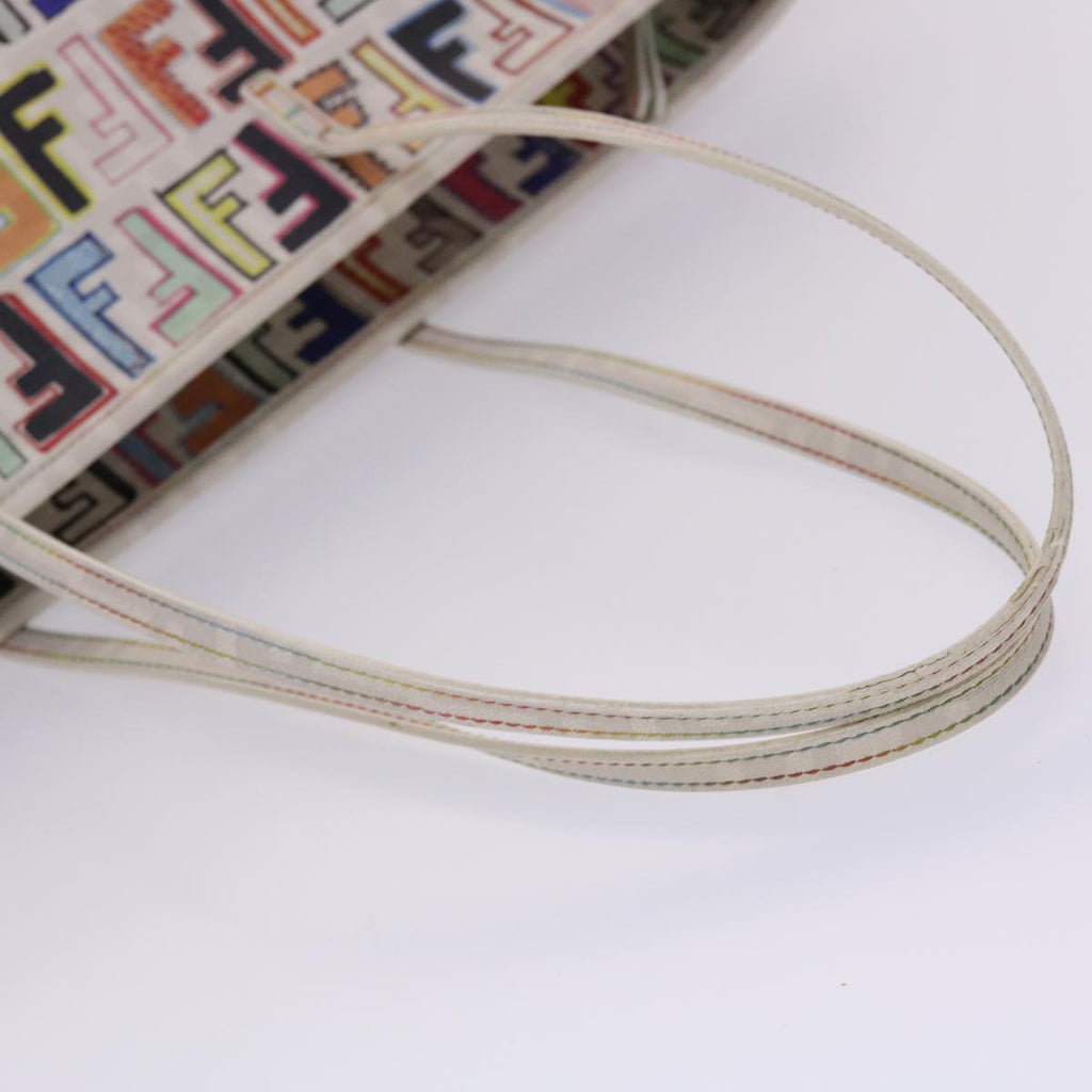 FENDI Zucca Canvas Tote Bag PVC Leather White Multicolor 47109