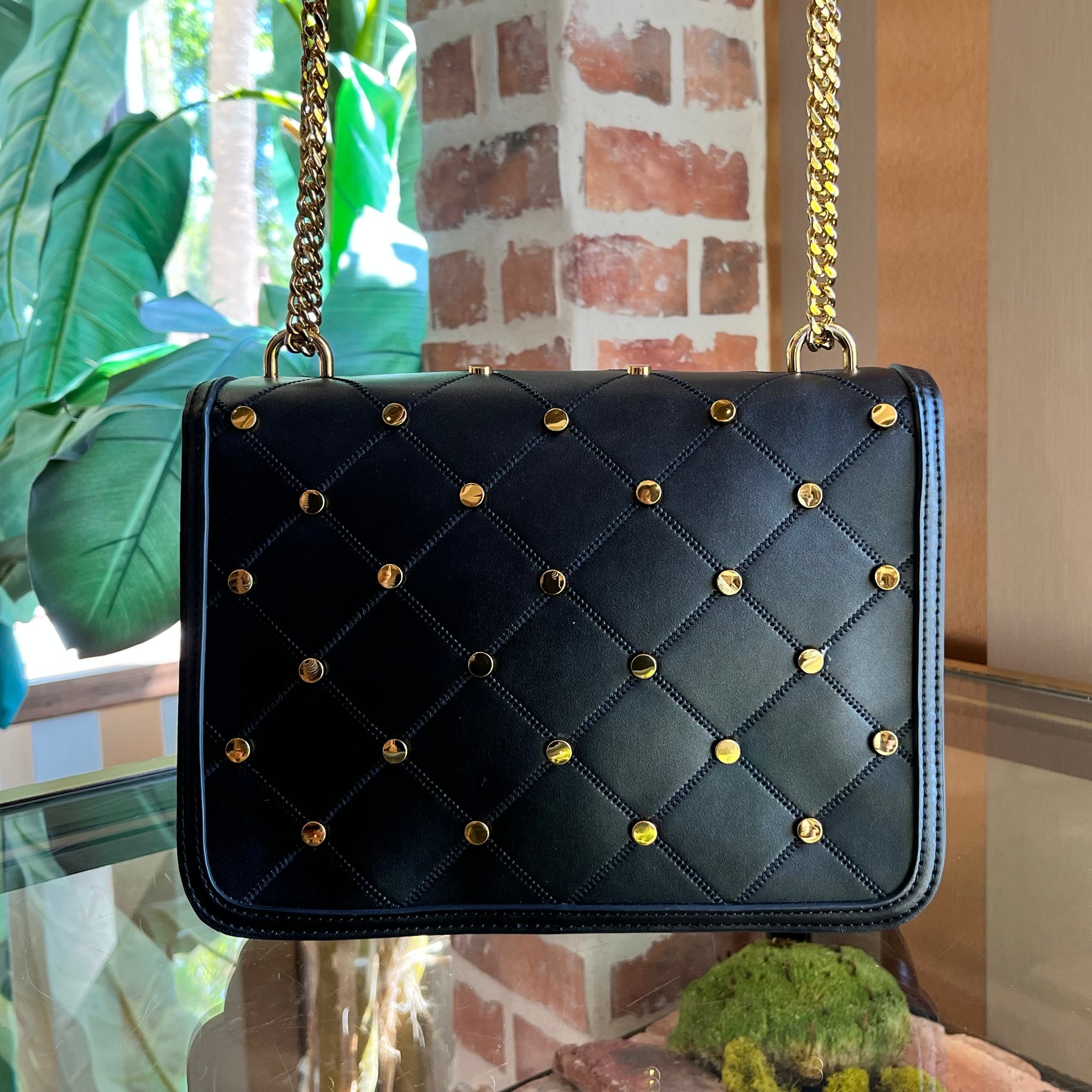 LOVE MOSCHINO Faux Leather Studded Flap Bag TS4036