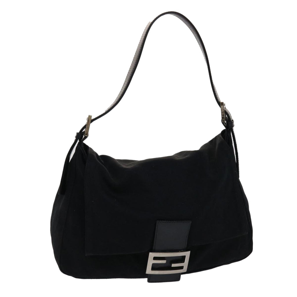 FENDI Mamma Baguette Shoulder Bag Nylon Leather Black 47383