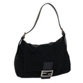 FENDI Mamma Baguette Shoulder Bag Nylon Leather Black 47383