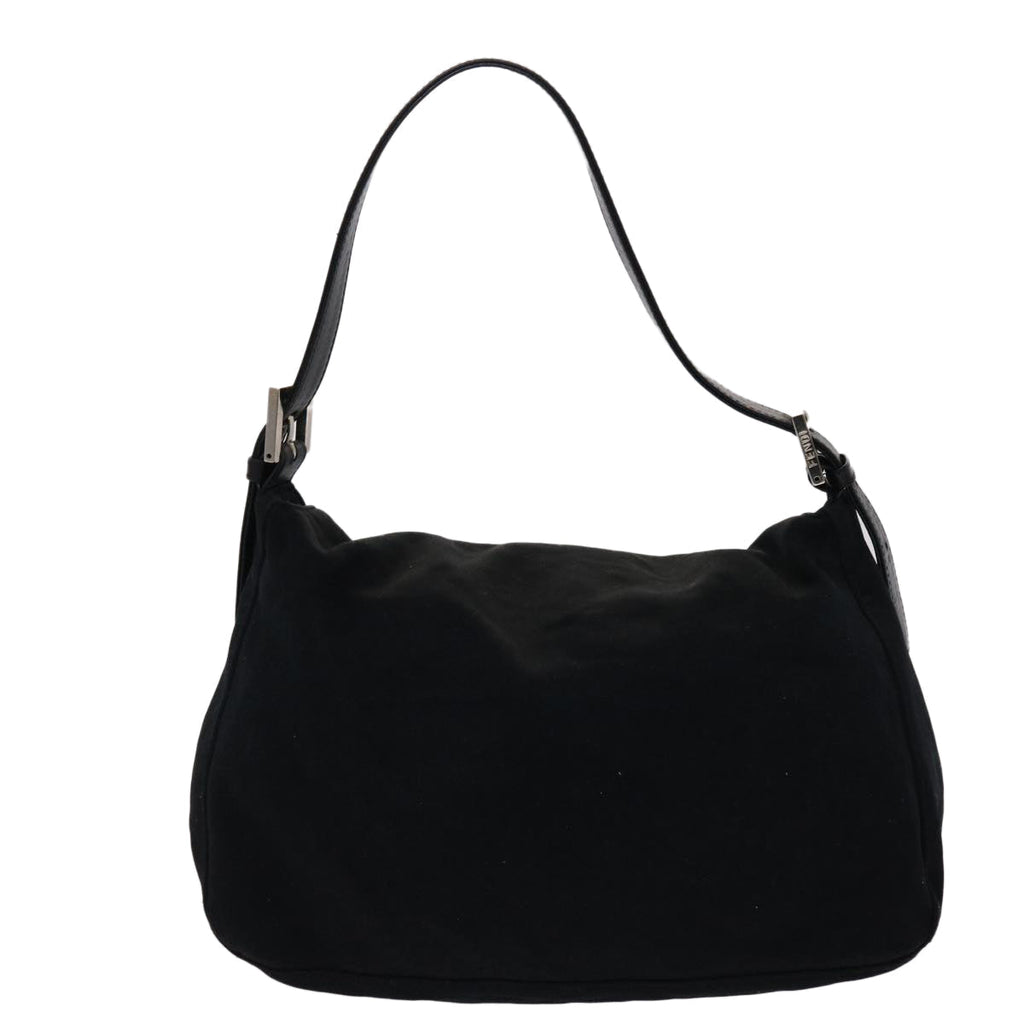 FENDI Mamma Baguette Shoulder Bag Nylon Leather Black 47383