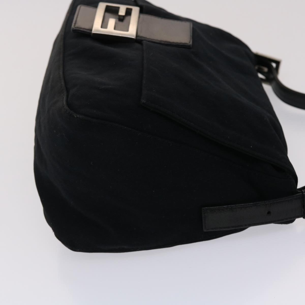 FENDI Mamma Baguette Shoulder Bag Nylon Leather Black 47383