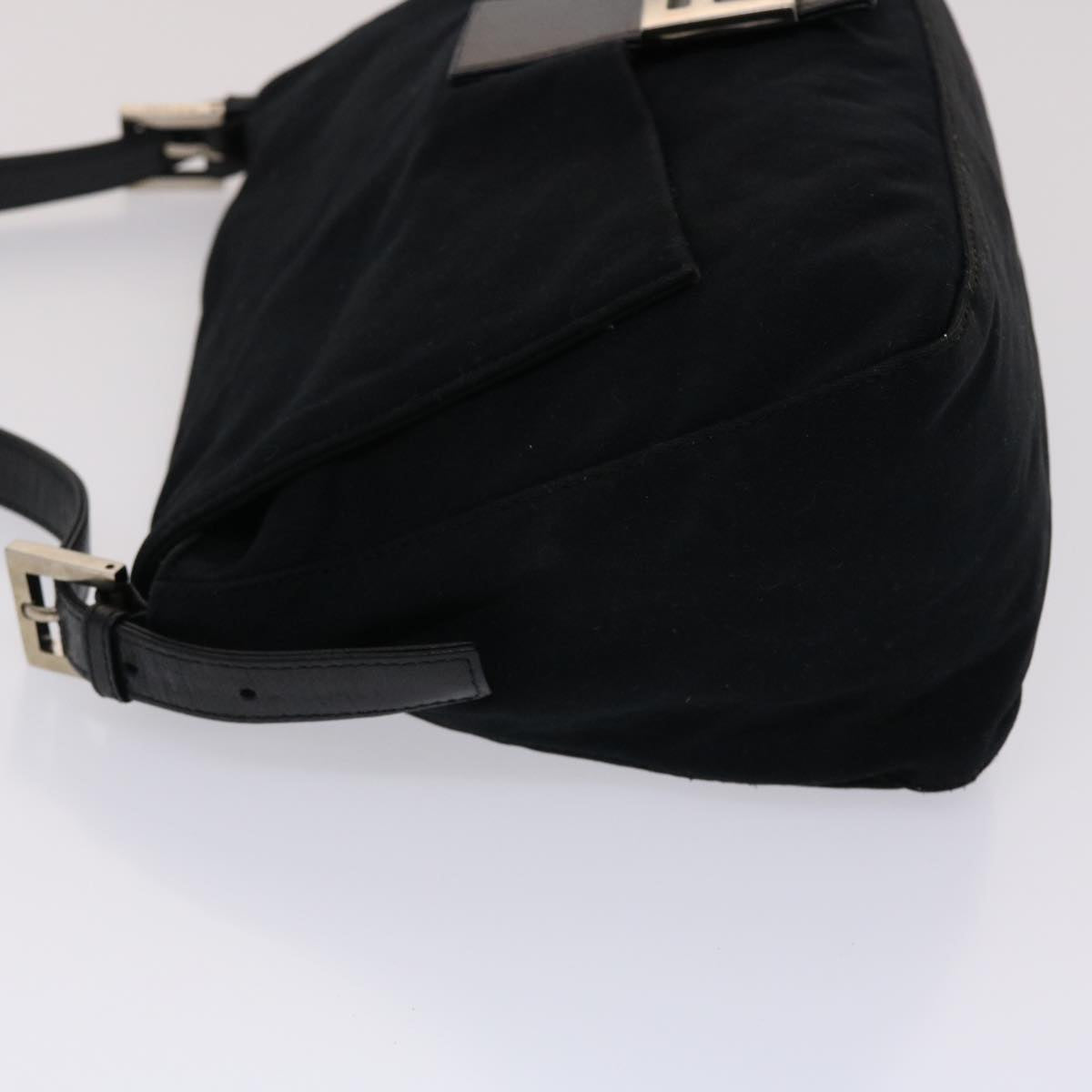 FENDI Mamma Baguette Shoulder Bag Nylon Leather Black 47383