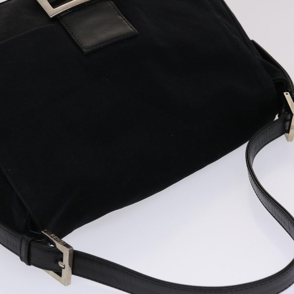 FENDI Mamma Baguette Shoulder Bag Nylon Leather Black 47383