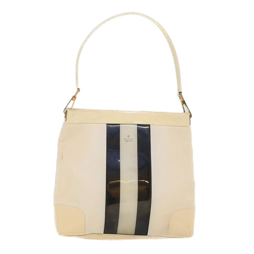 GUCCI Sherry Line Shoulder Bag Canvas Patent leather White 0014231 47407