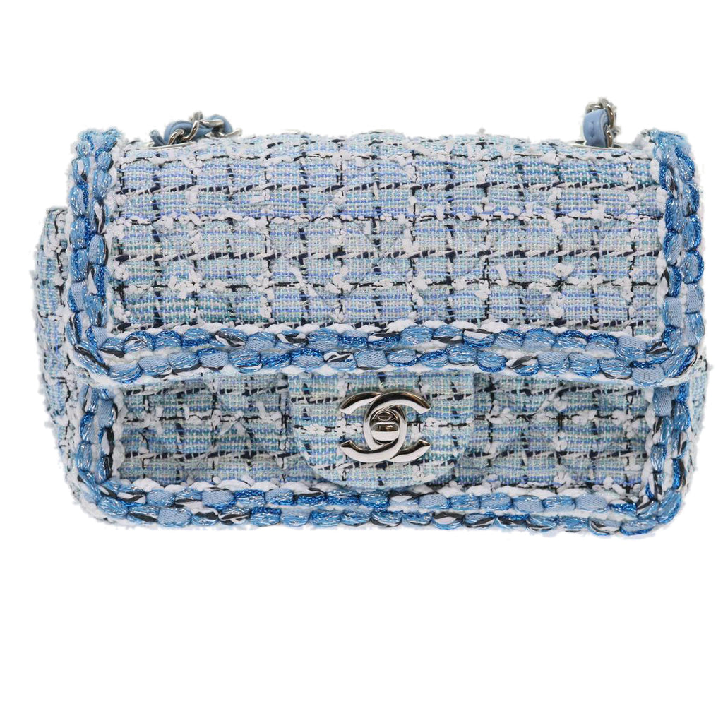 CHANEL Chain Shoulder Bag Tweed Blue CC 47496A
