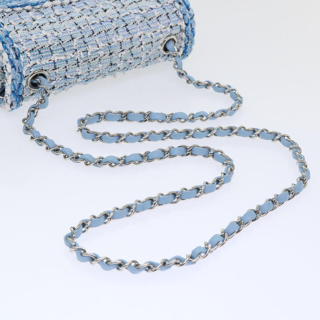 CHANEL Chain Shoulder Bag Tweed Blue CC 47496A