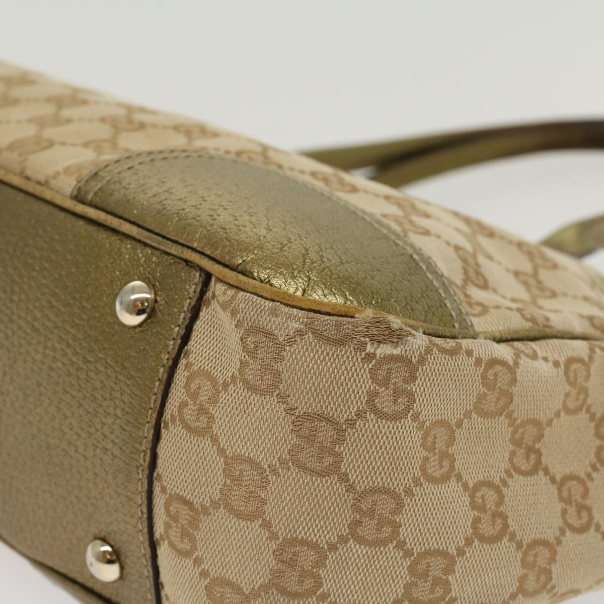 GUCCI GG Canvas Shoulder Bag Leather Beige Gold 168805 47525