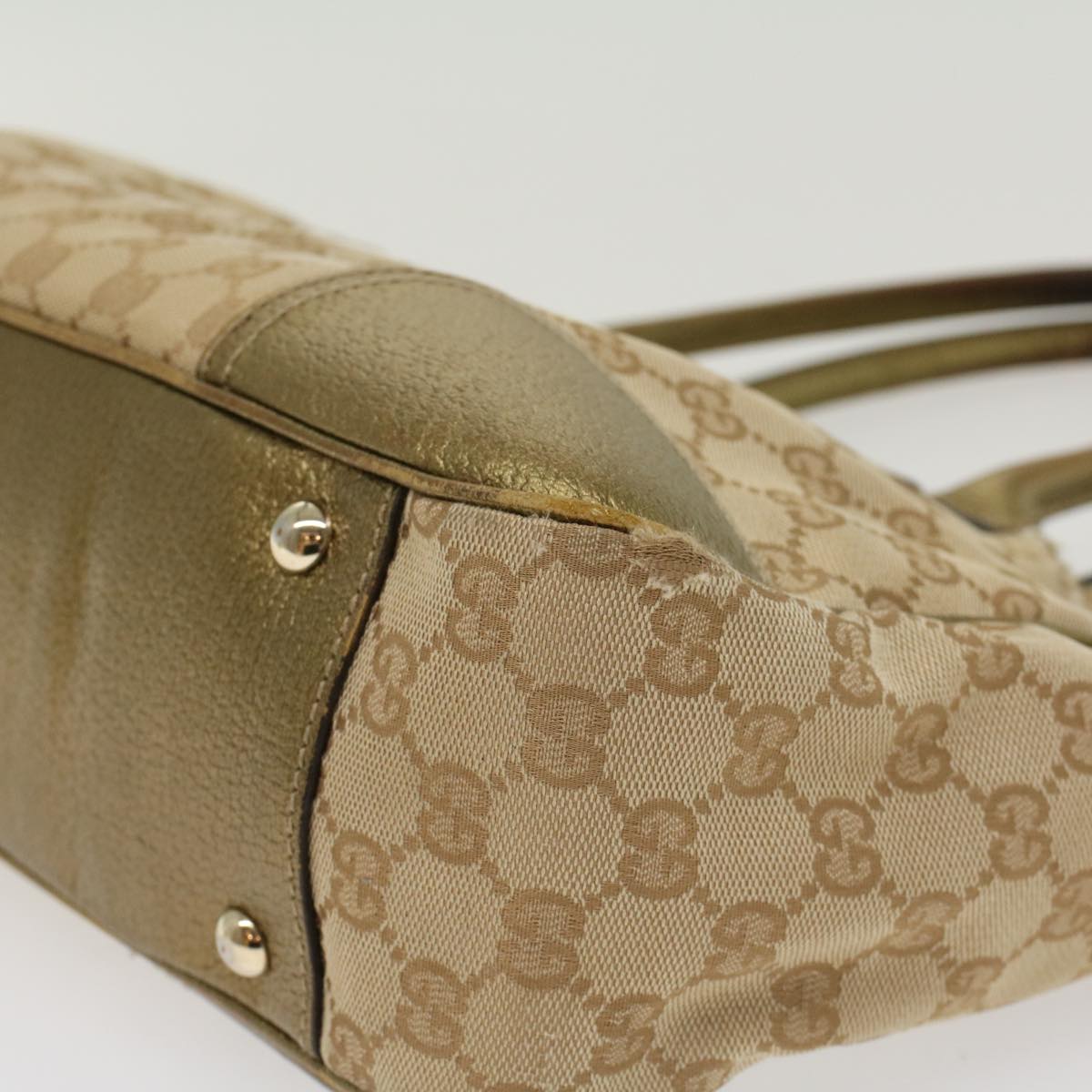 GUCCI GG Canvas Shoulder Bag Leather Beige Gold 168805 47525