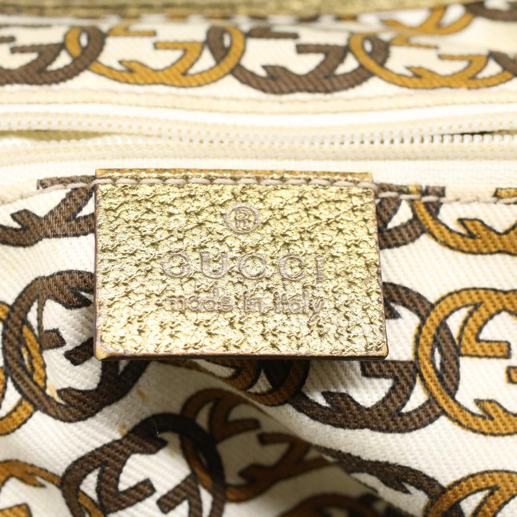 GUCCI GG Canvas Shoulder Bag Leather Beige Gold 168805 47525