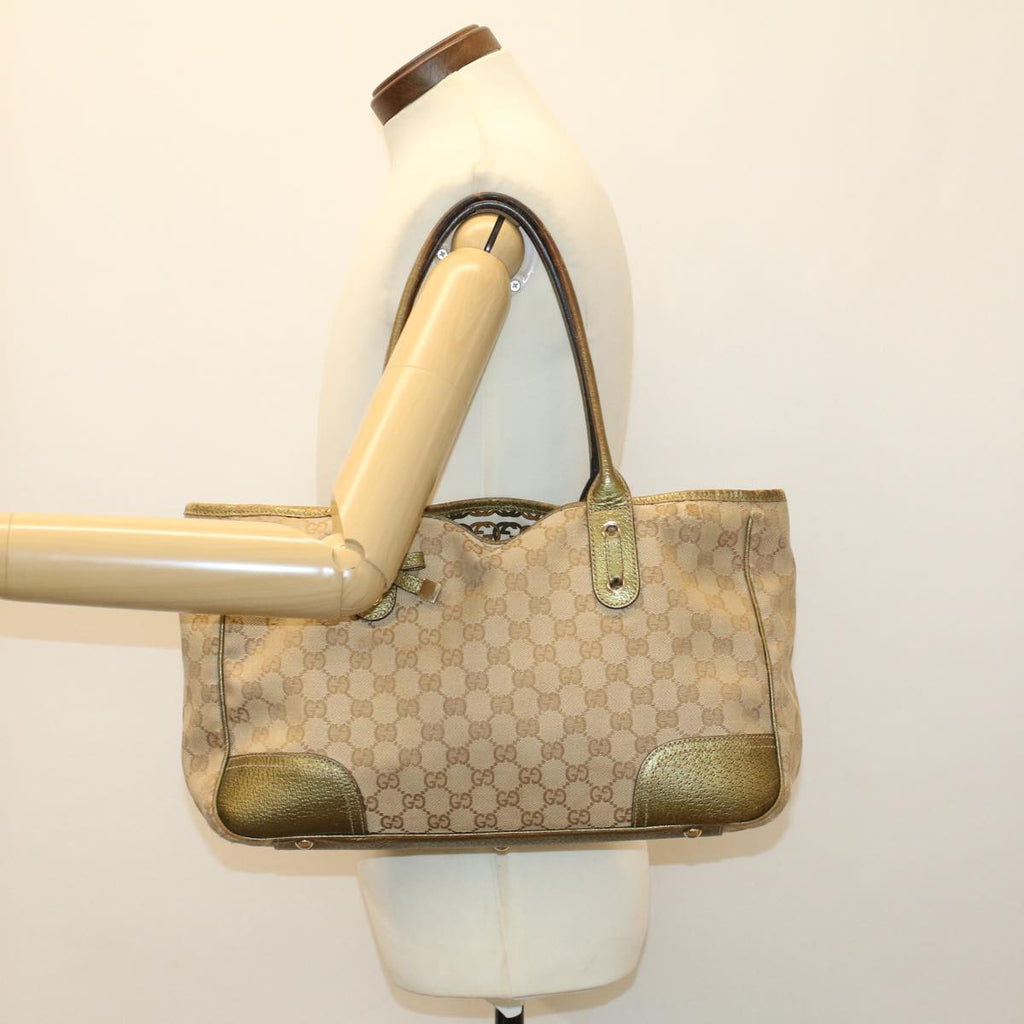 GUCCI GG Canvas Shoulder Bag Leather Beige Gold 168805 47525