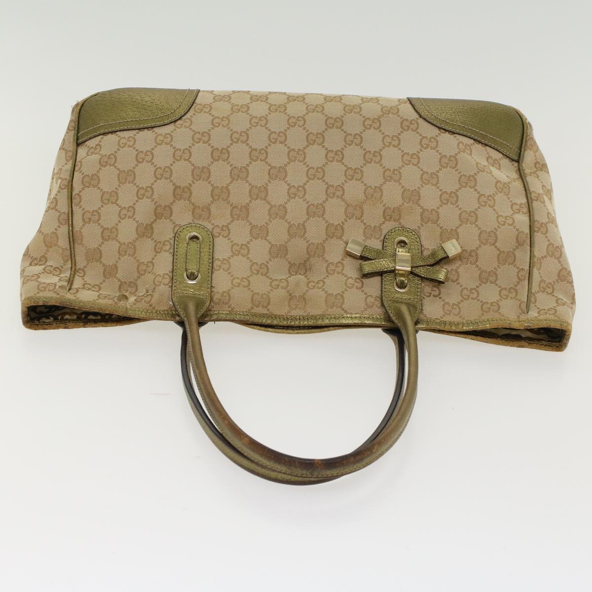 GUCCI GG Canvas Shoulder Bag Leather Beige Gold 168805 47525