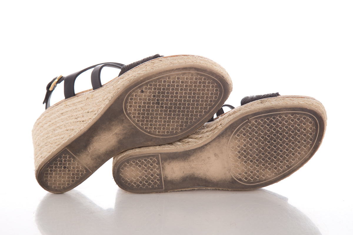 Salvatore Ferragamo Black Leather Espadrille SZ 9.5