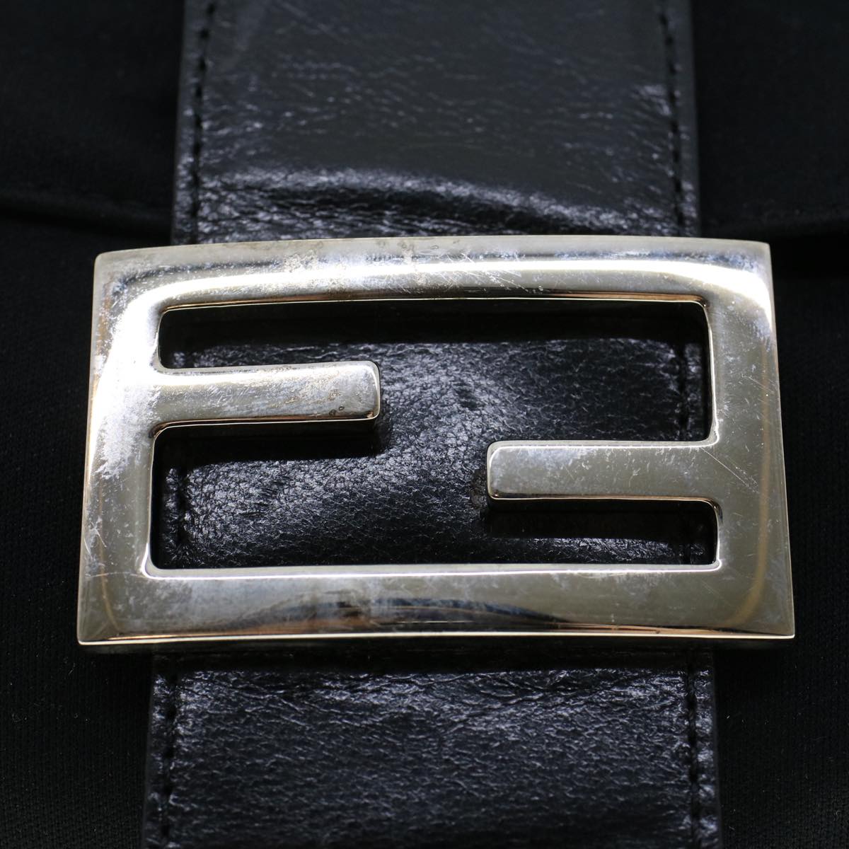 FENDI Mamma Baguette Shoulder Bag Nylon Leather Black 47648