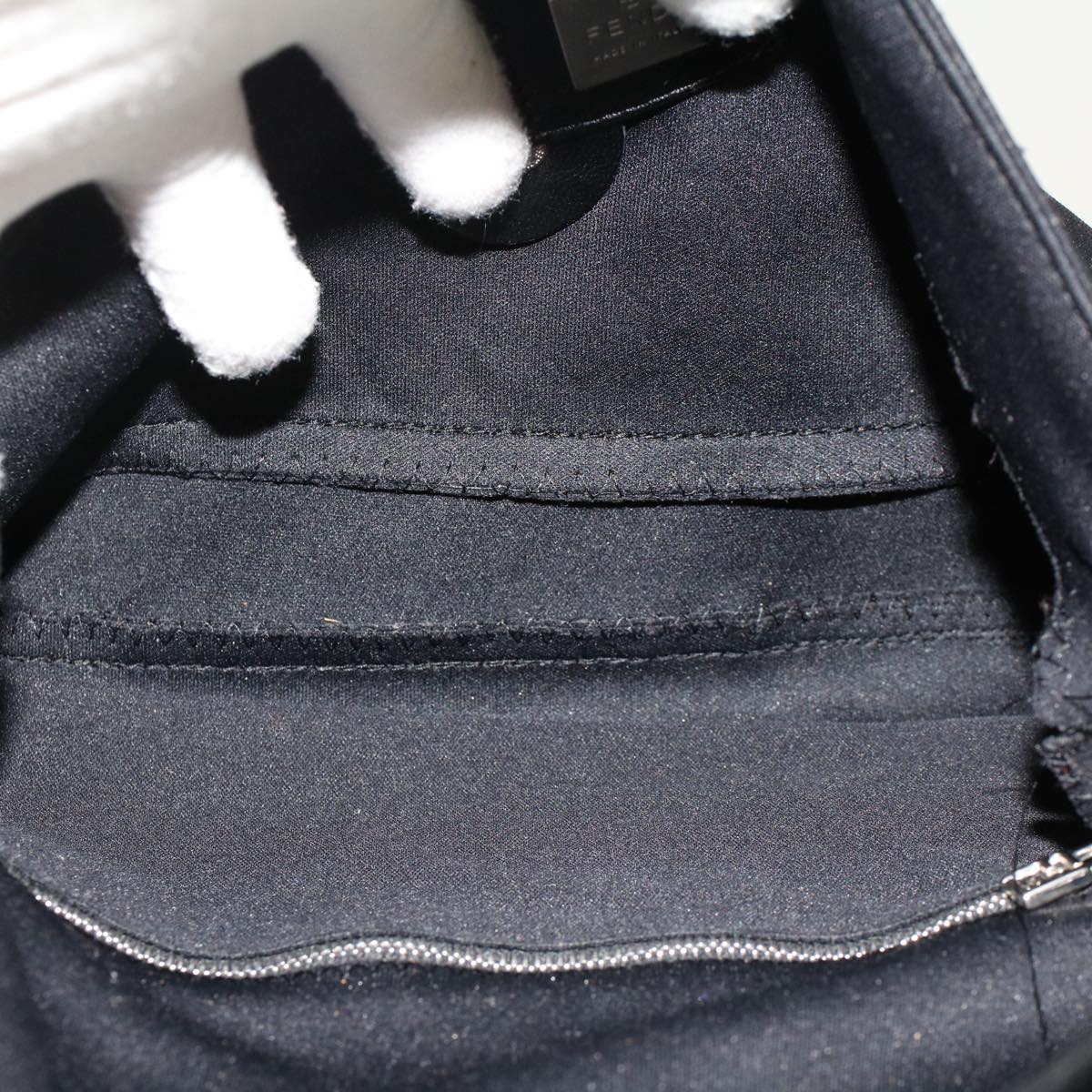 FENDI Mamma Baguette Shoulder Bag Nylon Leather Black 47648