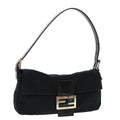 FENDI Mamma Baguette Shoulder Bag Nylon Leather Black 47648