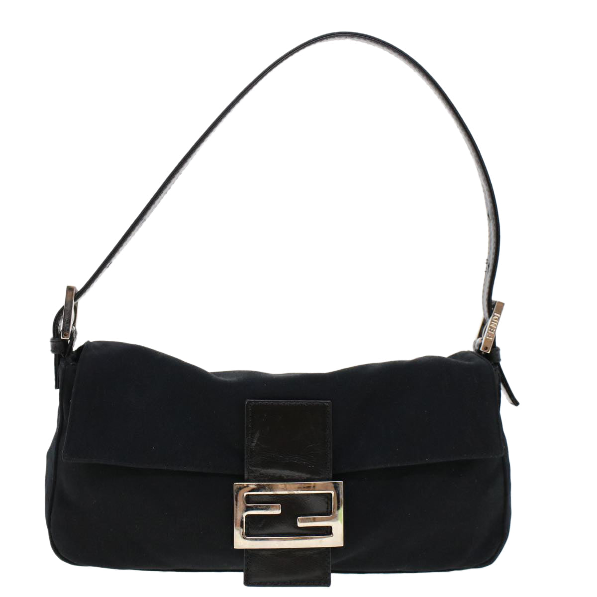 FENDI Mamma Baguette Shoulder Bag Nylon Leather Black 47648