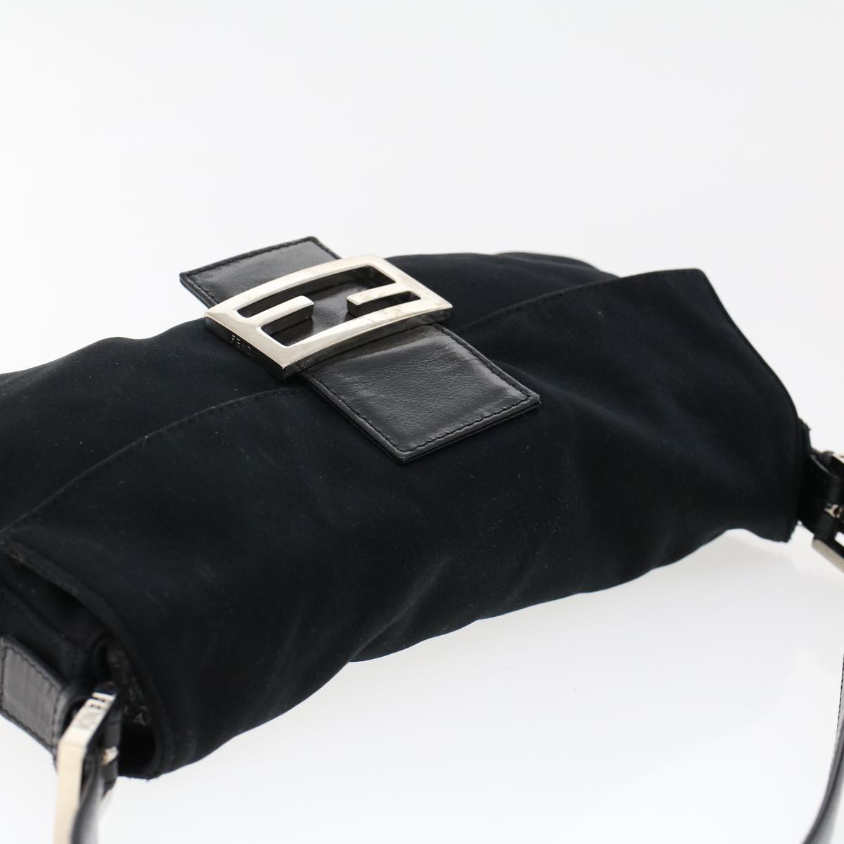 FENDI Mamma Baguette Shoulder Bag Nylon Leather Black 47648