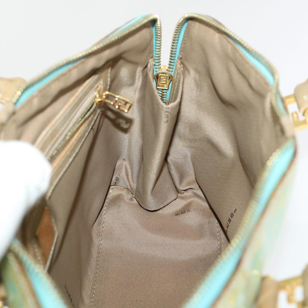FENDI Zucchino Canvas Hand Bag Enamel Light Blue 47649