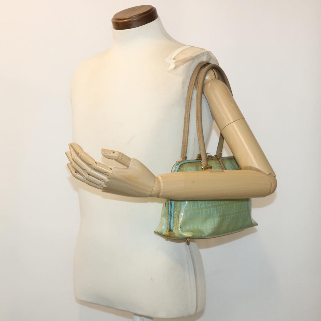 FENDI Zucchino Canvas Hand Bag Enamel Light Blue 47649