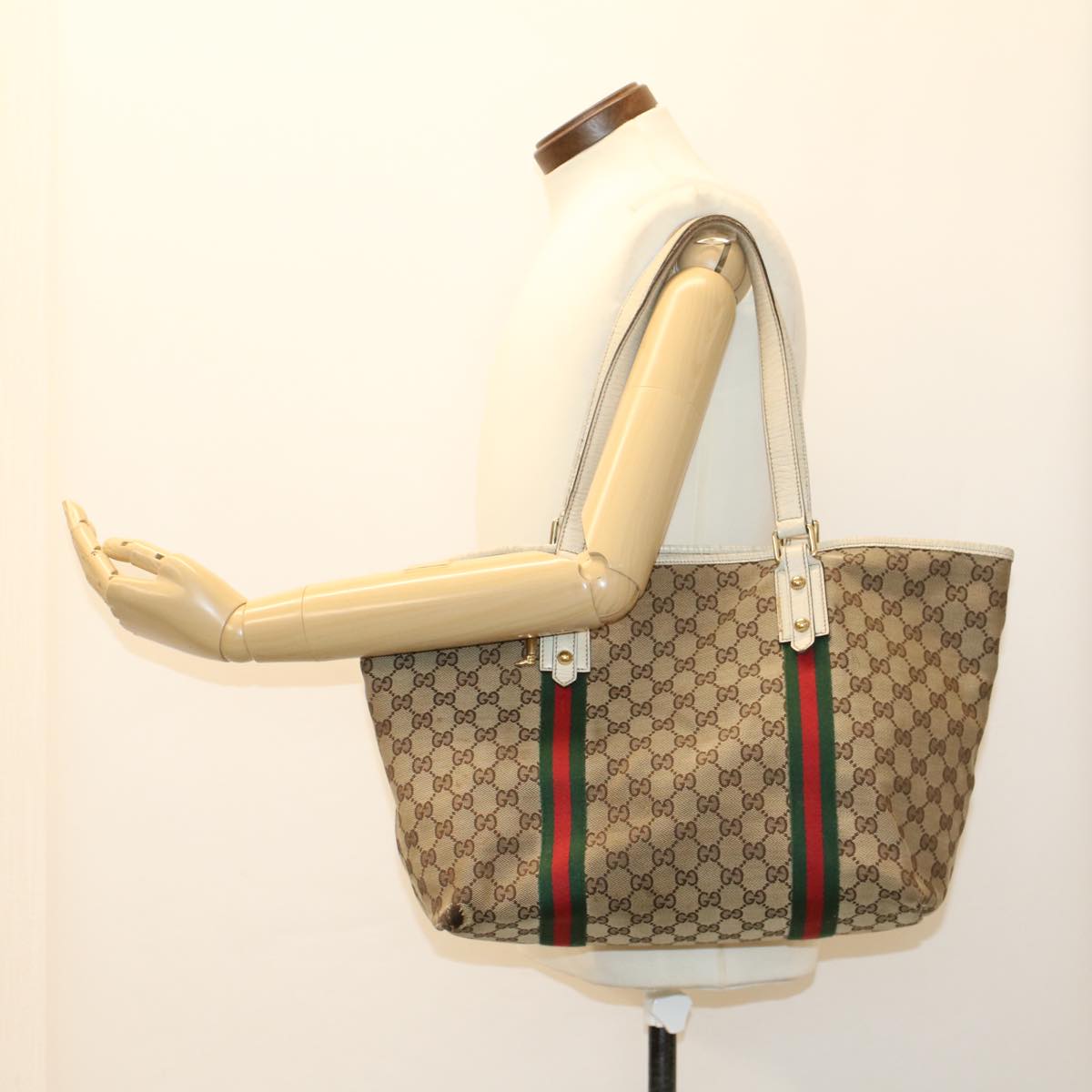 GUCCI GG Canvas Web Sherry Line Shoulder Bag Beige Red Green 139260 47709