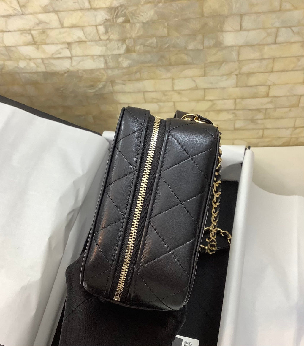 CHLVanity Case Black With Gold Metal For Women, Women’s Handbags, Shoulder And Crossbody Bags 7.2in/19cm AS2900