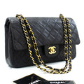 CHANEL Classic Double Flap 10" Chain Shoulder Bag Black Lambskin k04