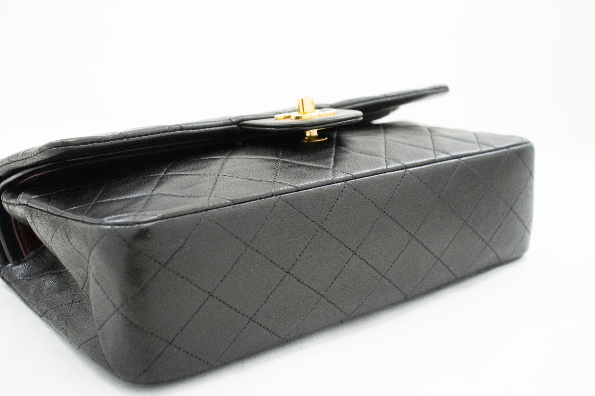 CHANEL Classic Double Flap 10" Chain Shoulder Bag Black Lambskin k04