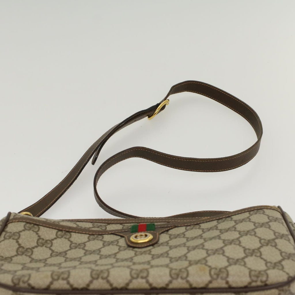 GUCCI GG Canvas Web Sherry Line Shoulder Bag PVC Leather Beige Green 47988