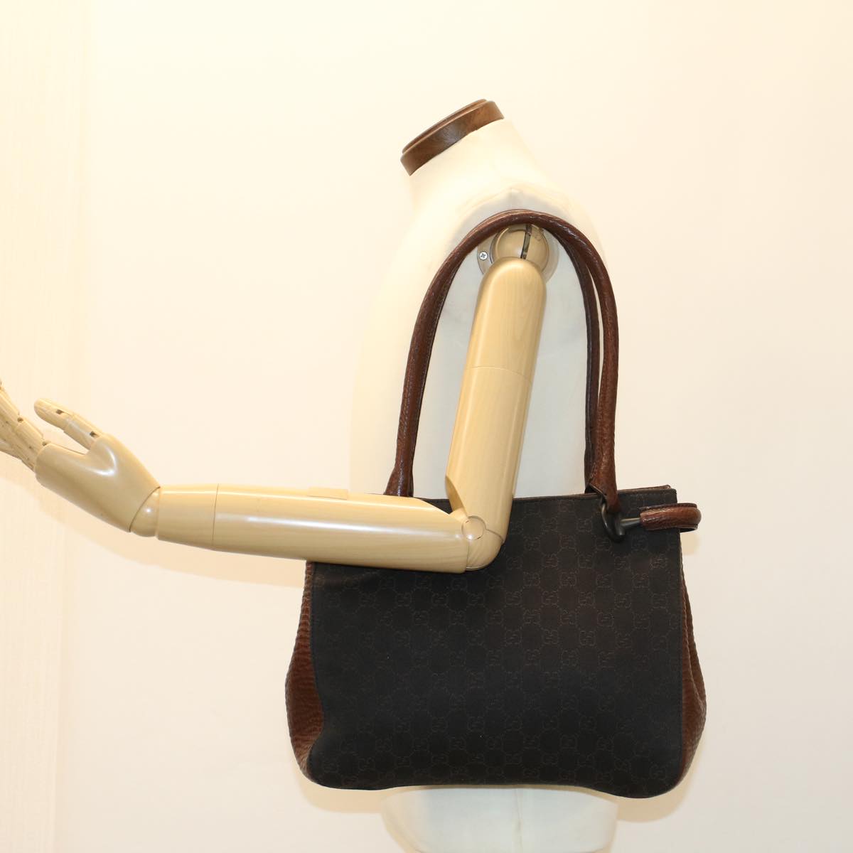 GUCCI GG Canvas Tote Bag Black Brown 47993