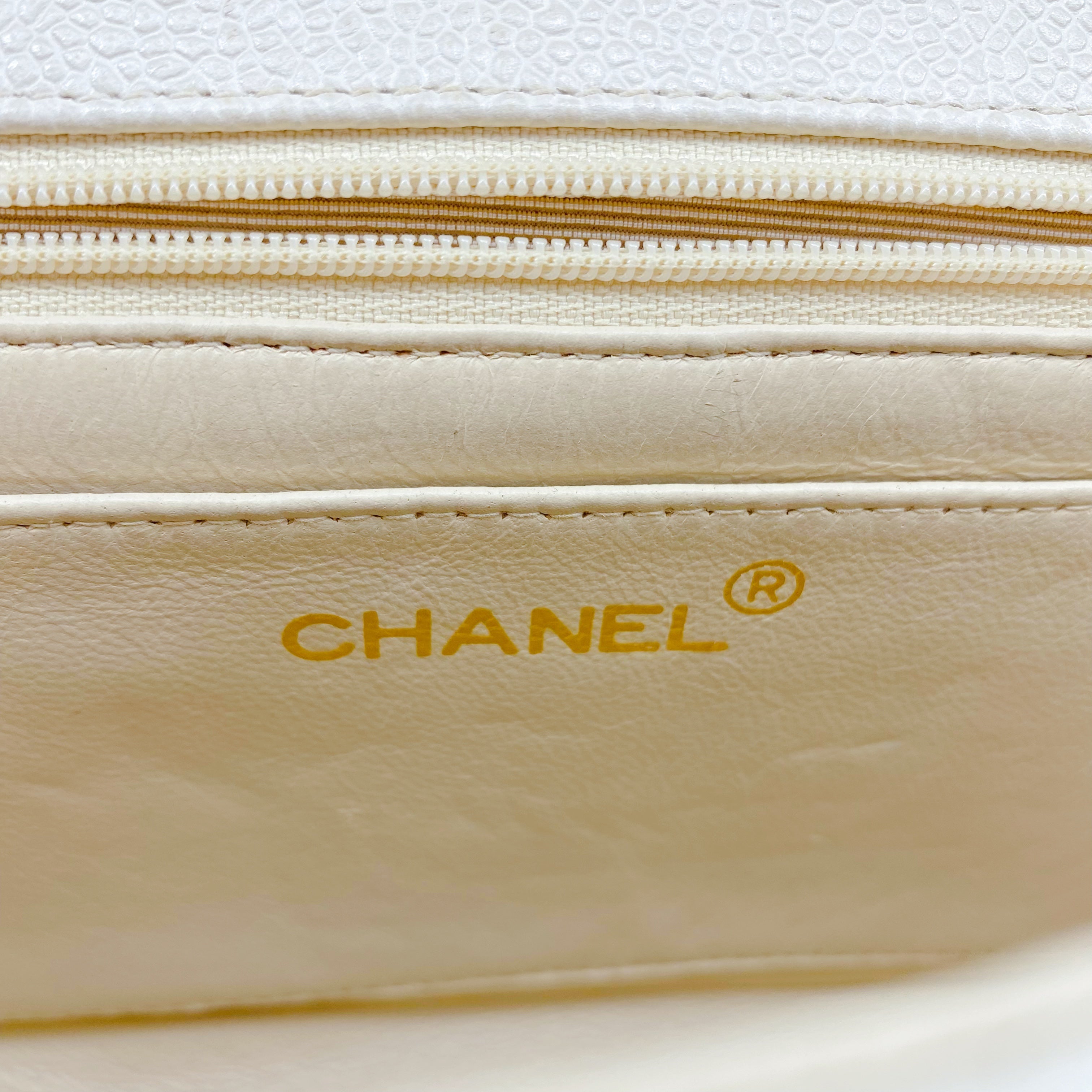Chanel Cream Vintage Caviar Leather V Stitch Shoulder Bag